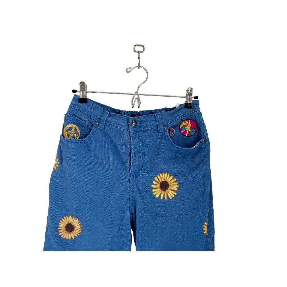 Gloria Vanderbild Blue Jeans with Daisies LOVE PEACE Embroidered Patches - Picture 8 of 14